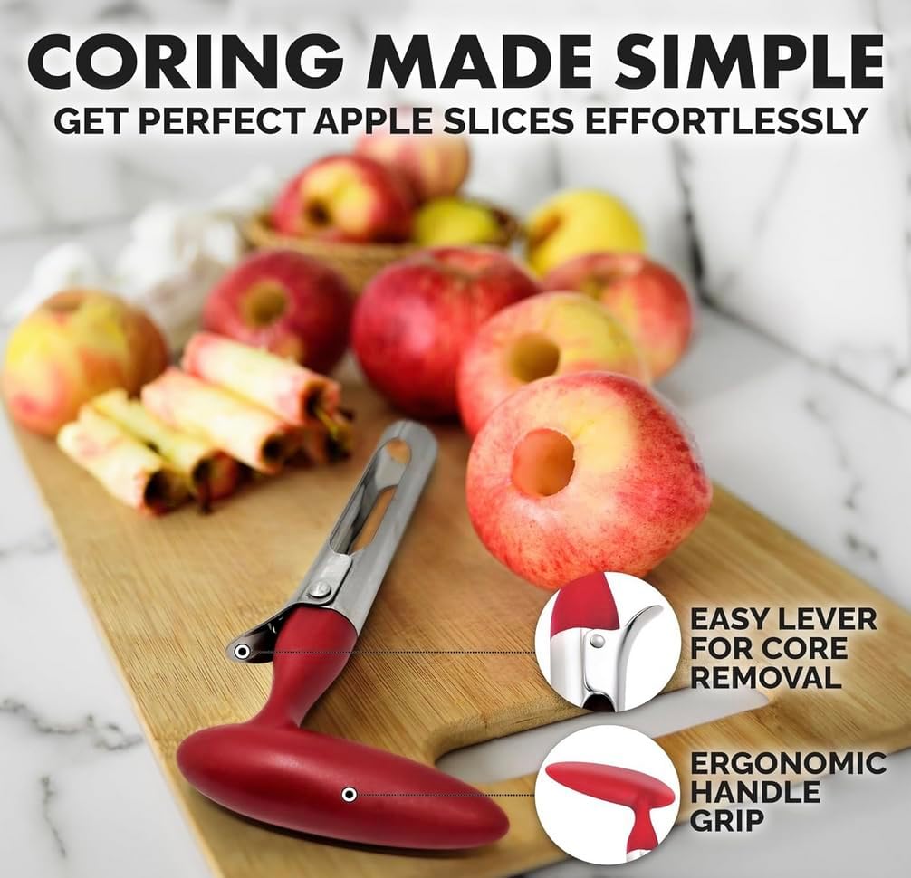 Premium Apple Corer & Cherry Pitter Tool, Coring tool for Baking, Easy Coring Durable Apple Core Remover for Baking Apples (Red)