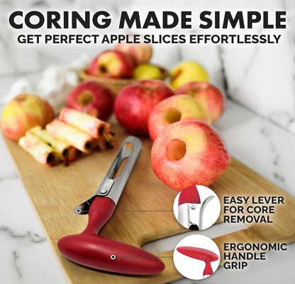 Premium Apple Corer & Cherry Pitter Tool, Coring tool for Baking, Easy Coring Durable Apple Core Remover for Baking Apples (Red)