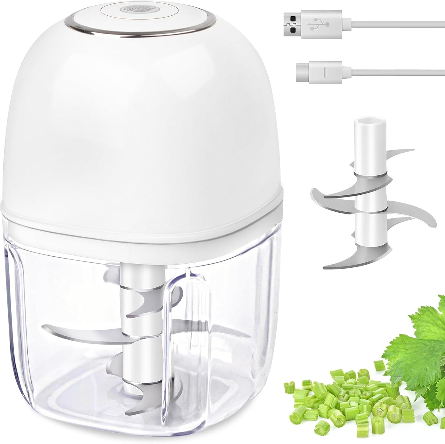 Mini Garlic Chopper, 250ml Small Food Processor Cordless 1 Cup, Battery USB-C Rechargeable Electric Food Chopper Wireless, Portable Garlic Grinder Masher,Veggie Meat Blender Mincer Kitchen Mixer,White