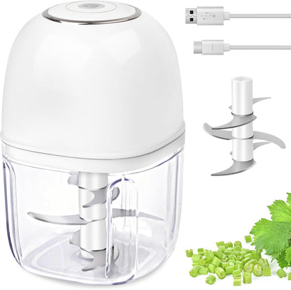 Mini Garlic Chopper, 250ml Small Food Processor Cordless 1 Cup, Battery USB-C Rechargeable Electric Food Chopper Wireless, Portable Garlic Grinder Masher,Veggie Meat Blender Mincer Kitchen Mixer,White