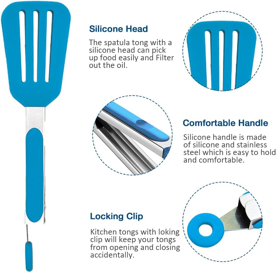 Mini Silicone Serving Tongs Set of 3, Small Kitchen Tongs (7 inch) with Silicone Tips and Stainless Steel Handle, Cooking Tongs for Salads, Pasta, Steaks, Vegetables