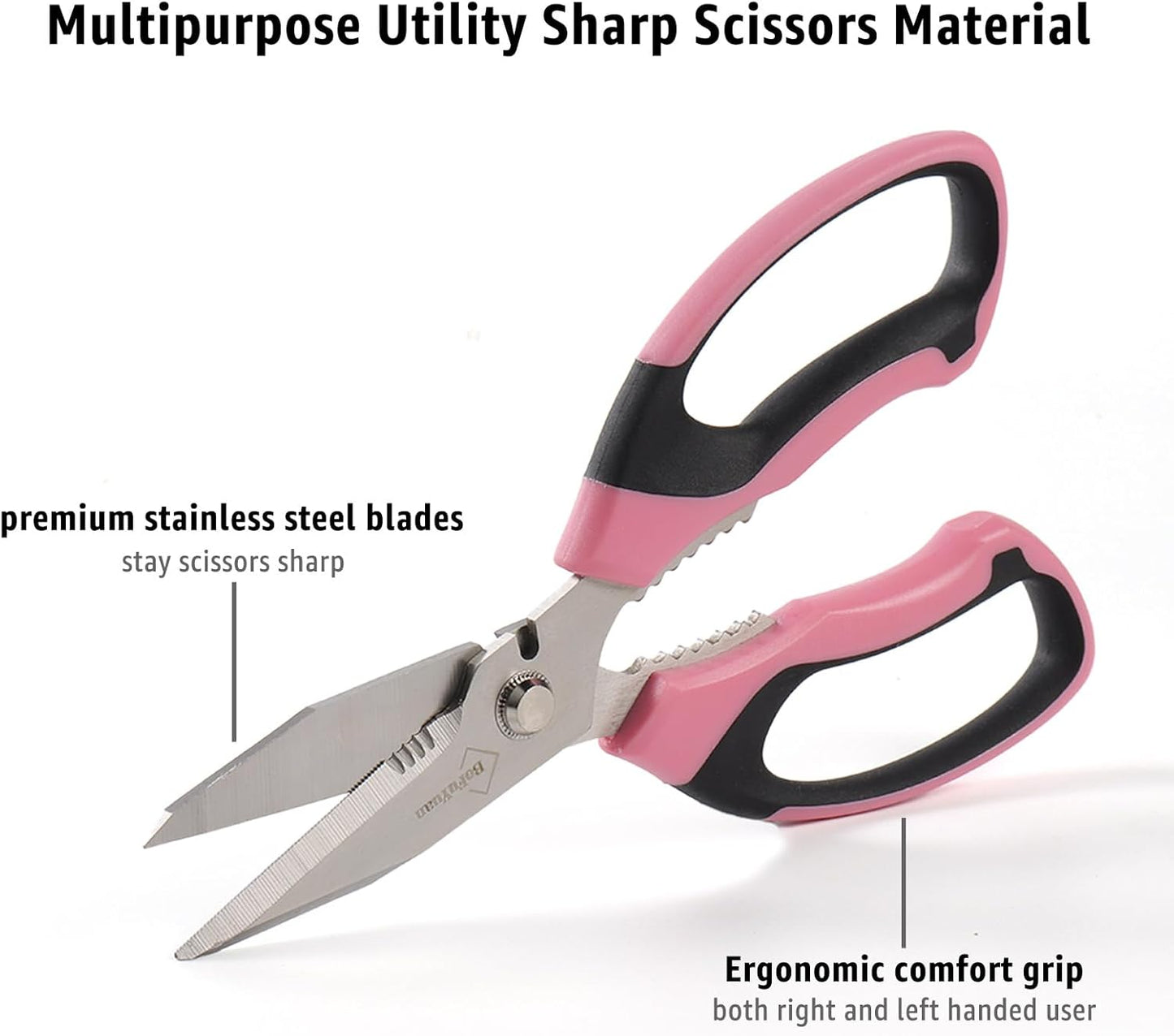 BoFuYuan Utility Scissors Heavy Duty: 8-Inch sharp Scissors All Purpose heavy duty, Serrated Blades Cut Carpet, Cardboard, Wire, Leather, Fabric, Multipurpose Shears for Kitchen, Garden, Office, Craft