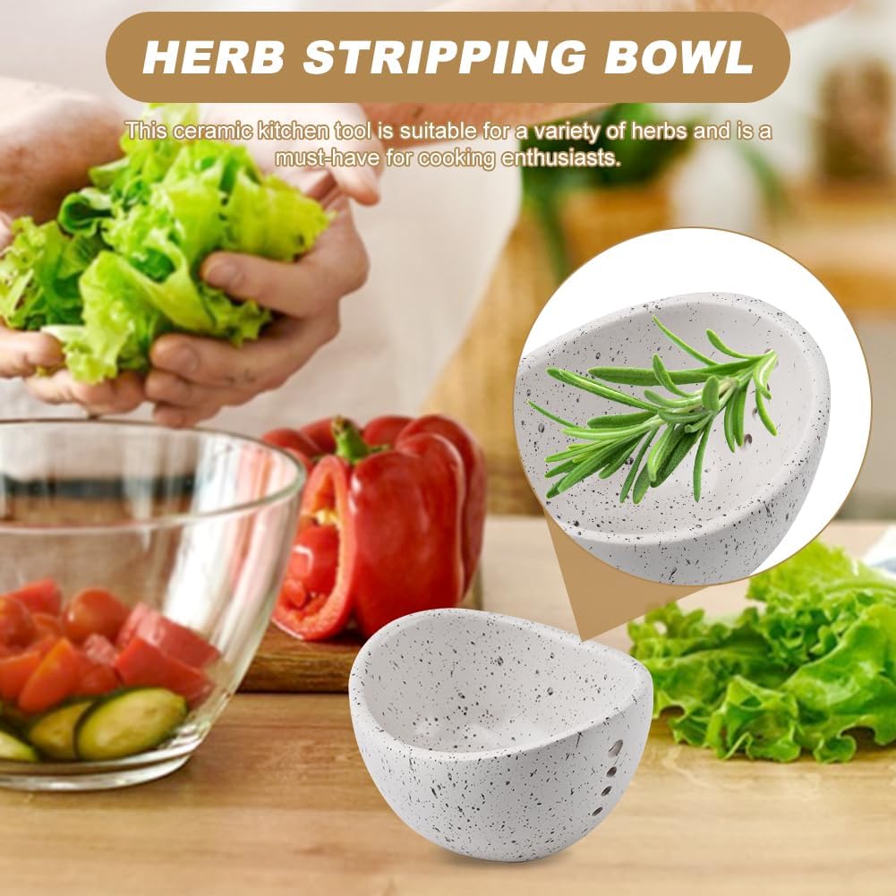 Pottery Herb Stripper Bowl, Small Handmade Resin Herb Stripper, Ceramic Herbs Grinder Pill Crusher Set Parsley Thyme Rosemary, for Pill Crusher, Spice, with Multi Size Holes(Color:White)