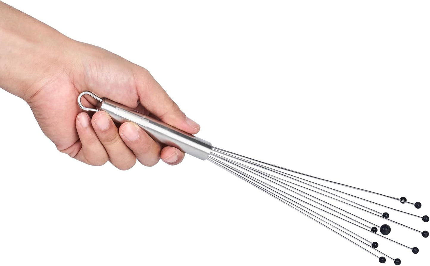 Restaurantware 10.5 in Stainless Steel Ball Whisk - German Standard Egg Beater with Ergonomic Handle, Dishwasher Safe - Manual Mixer Cooking Whisk for Baking, Stirring, Sauces, Beating