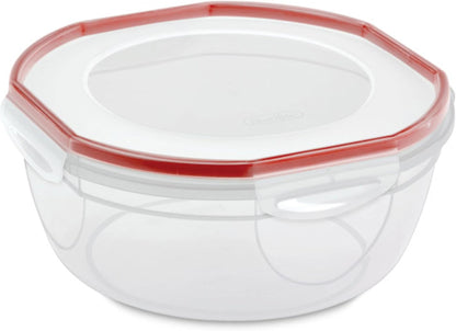 Sterilite Ultra-Seal 8.1 Qt Bowl, Large Airtight Food Storage Container, Latching Lid, Microwave and Dishwasher Safe, Clear With Red Gasket, 2-Pack