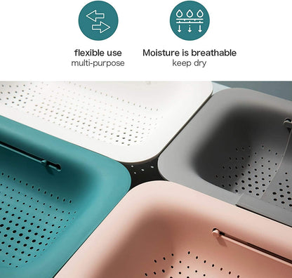 Extendable Strainer Basket Over the Sink Colander Vegetables Noodle Pasta Food Drain Basket Space Saver Portable Drainer (Grey)