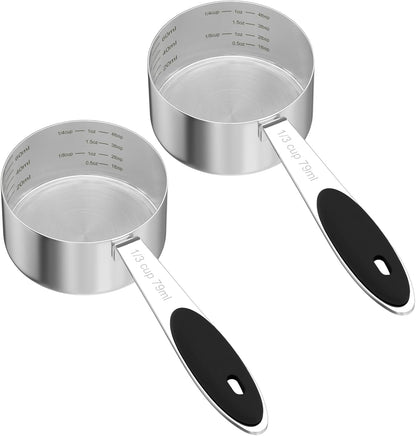 LEIFENY 2PCS 1/8CUP(30ml) Dog Cat Food Scoop, Stainless Steel Measuring Cup, Metal Pet Scooper with Inner Precision Scale Measurement
