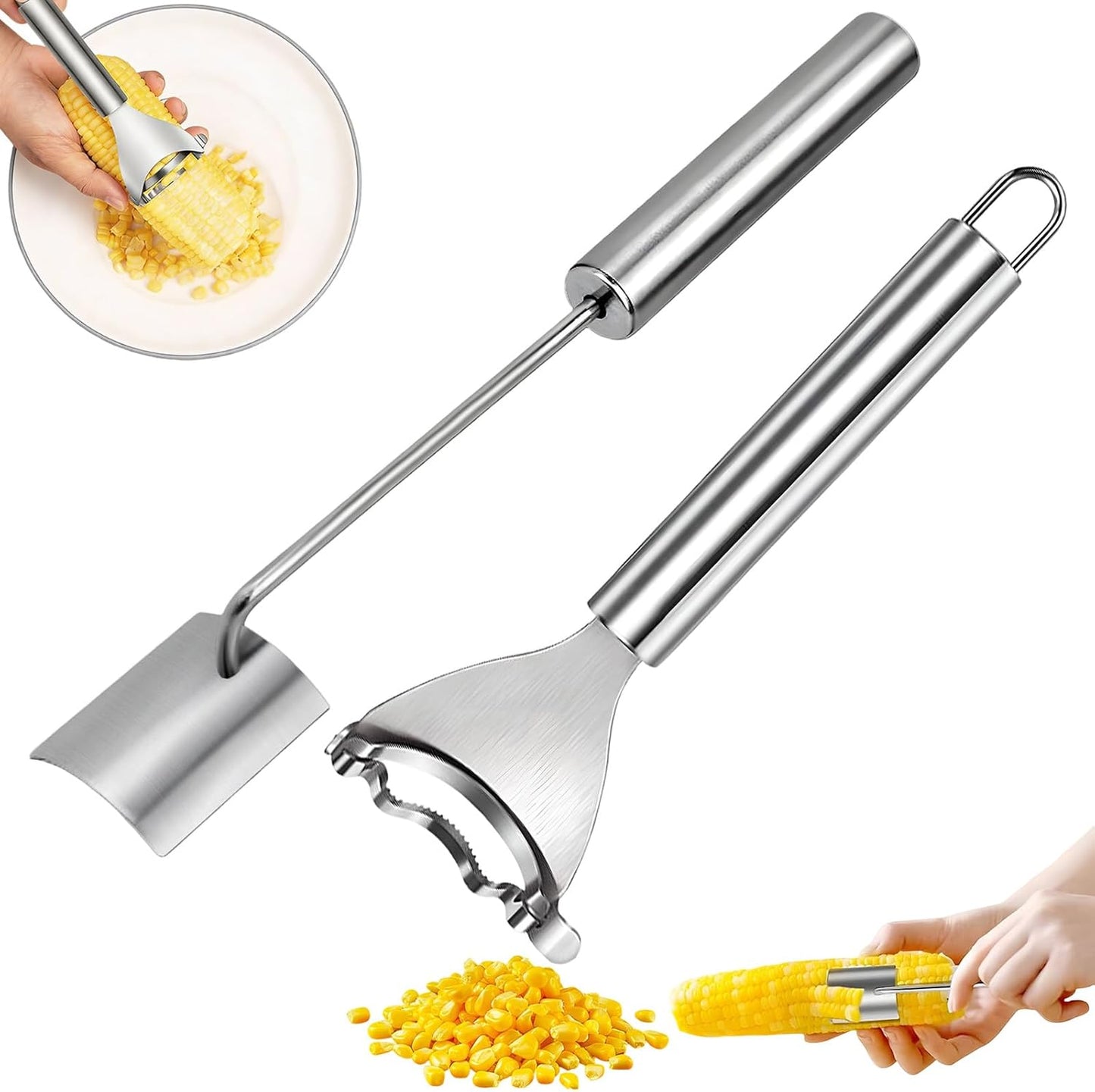 Upgrade 2 Pack Corn Peeler Stainless Steel Corn Cob Stripper Tool Corn Thresher from the Cob, Removes Corn Kernels From Corn Cobs In Seconds, Kitchen Gadget Set