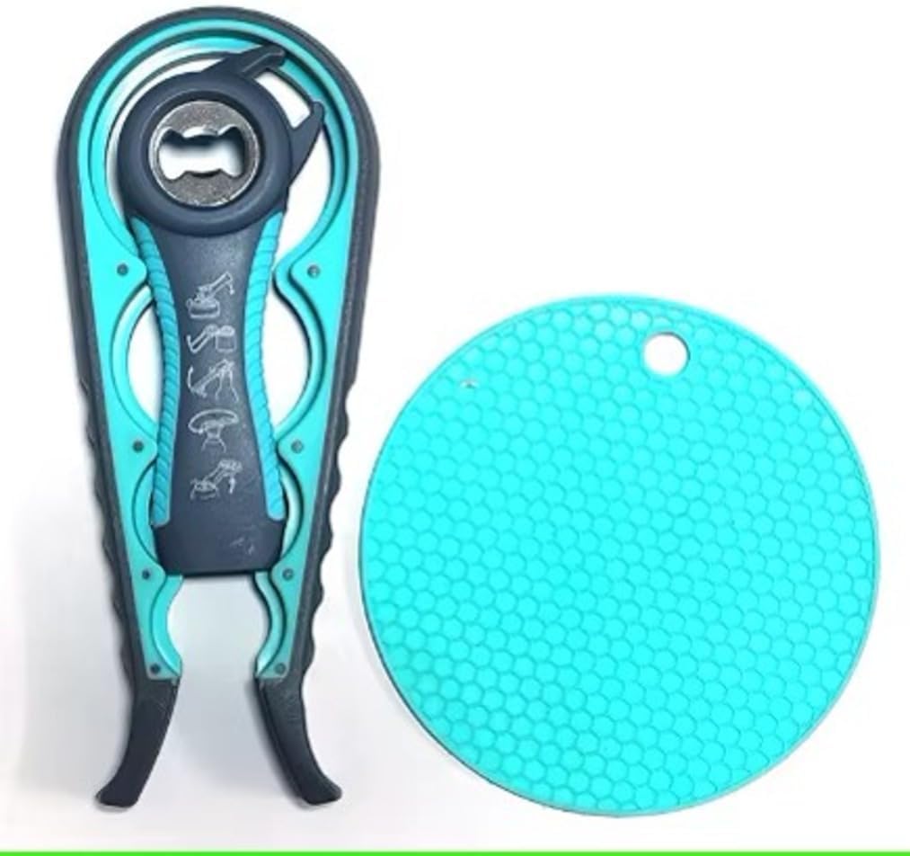 5 in 1 Bottle Opener, Multi Use Jar Opener, Non Slip Jar Opener Grip Pad - Easy to Use for Everyday Kitchen Tasks, Ideal for Weak Hand Strength (Red)