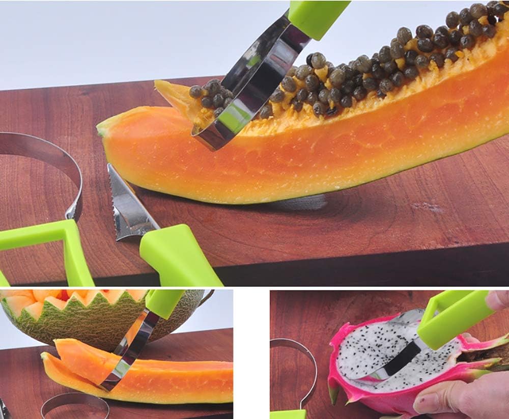 Melon Baller Scoop Set,Watermelon Scooper,4 In 1 Stainless Steel Fruit Carving Tools Set,Watermelon Slicer Ice Cream Baller,Fruit Cutters Seed Remover,Perfect Tools for Making Fruit Shapes(4 In 1)