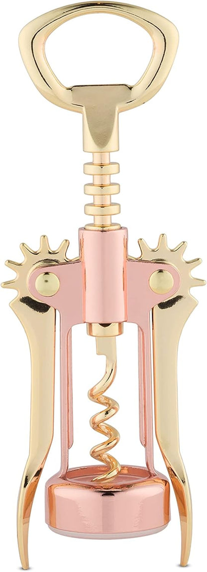 Twine Winged Corkscrew Wine Opener, Versatile Bottle Opener for Beer and Soft Drinks, Stainless Steel with Ergonomic Handle and Sharp Screw for Bartenders, Home Bar, Kitchen, Set of 1, Copper and Gold