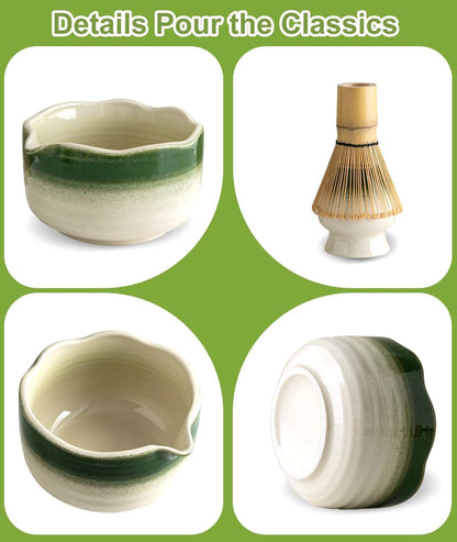 JBER Matcha Whisk Set, Ceramic Matcha Set Includes Bowl & Holder, Bamboo Whisk (Chasen), Sifter, Scoop, Spoon & Rest - 7PCS Matcha Kit Gift for Matcha Lovers & Beginners, Gradient Pink