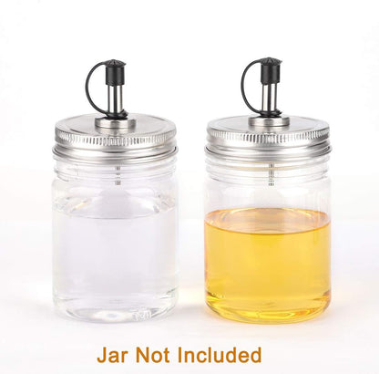 uxcell 2pcs Stainless Steel Regular Mouth Mason Jar Pour Spout Lids with Plastic Caps for Olive Oil Cocktail Dispenser and Salad Dressing Shaker