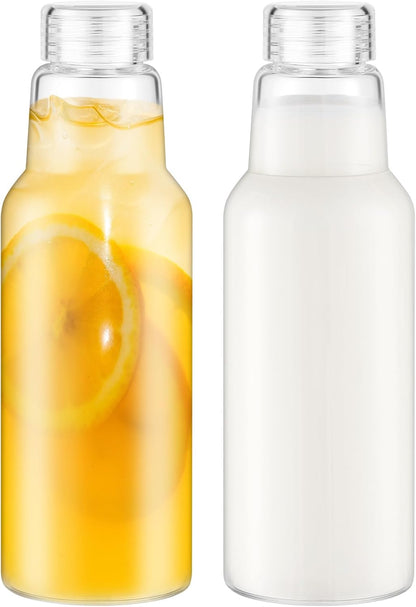 CWHHRN 17 Oz Glass Juice Bottles with Lids, Glass Bottles, BPA Free, Borosilicate Glass for Juicing, Smoothies, Infused Water, Beverage Storage, Shaker Bottles (2 Pack)