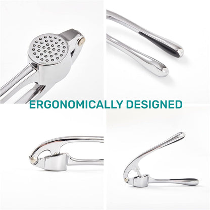 HiramWare Garlic Press, Premium Rust Proof Kitchen Garlic Mincer Crusher Squeezer with Ergonomic handle, Ginger Crusher with Good Grip, Easy to Clean, Dishwasher Safe
