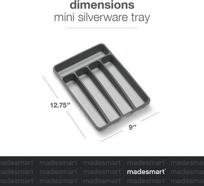 madesmart Small Silverware Tray, 5 Compartment Flatware Organizer for Forks, Knives & Spoons, Non Slip, Soft Grip Lining, Fits Small Drawers, Granite