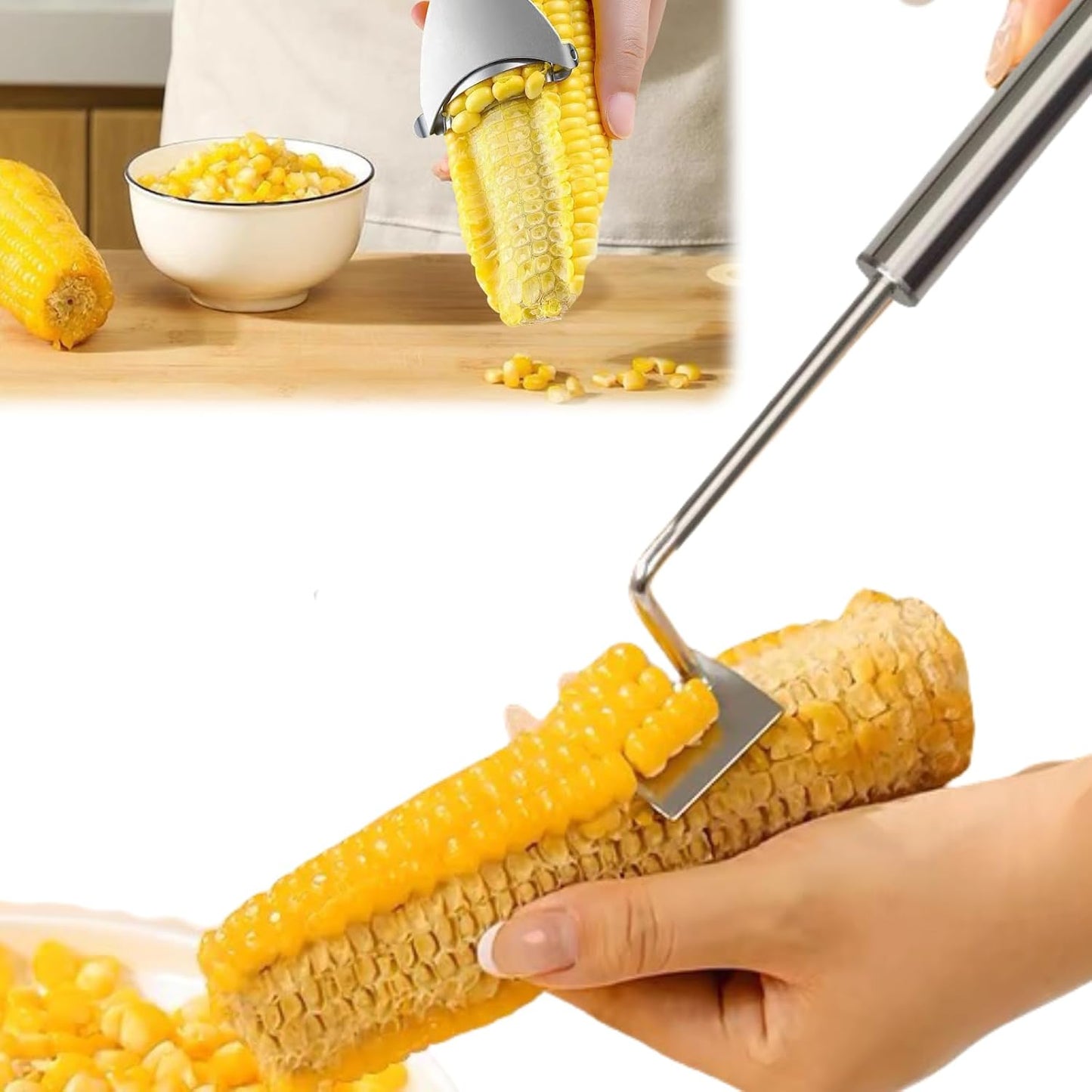 Corn Peeler 2PCS Stainless Steel Corn Peeler and Stripper Tool Set 2026 Corn Planer Cutter Thresher Scraper,Peel Corn Cob Separator Quick