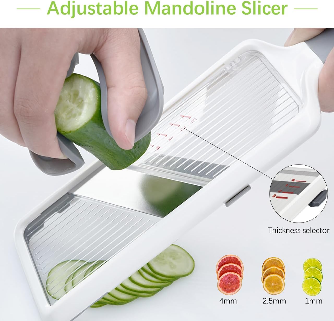 Multi Handheld Mandoline Slicer - Adjustable Stainless Steel Blade, Slicer Vegetable Cutter with Comfort Grip, Safety Features, Easy to Clean, Slicers for Fruits and Vegetables
