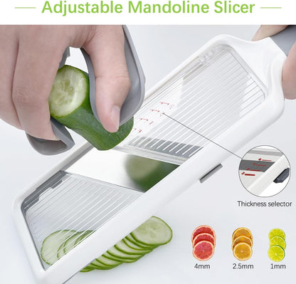Multi Handheld Mandoline Slicer - Adjustable Stainless Steel Blade, Slicer Vegetable Cutter with Comfort Grip, Safety Features, Easy to Clean, Slicers for Fruits and Vegetables