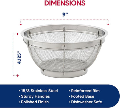 HIC Harold Import Co. Kitchen Perforated Colander with Handles, 18/8 Stainless Steel, 8.5 Inches