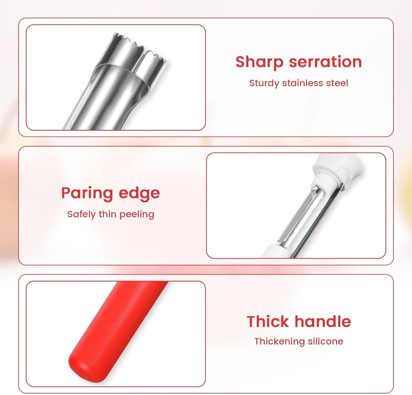 Red Apple Corer and Peeler, Multi Functional Apple Corer for Bell Peppers Pears,Stainless Steel 2-In-1 Household Kitchenware, Plastic-Handle,Fruit and Vegetable Peeling Tool,Christmas Halloween Gifts