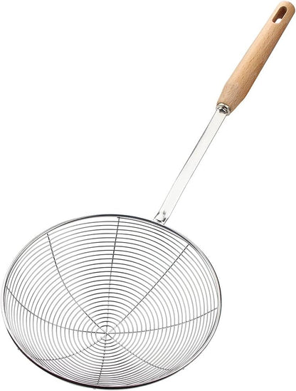 IQCWOOD Spider Strainer Skimmer with Wood Handle - 5.5 Inch Fryer Scoop for Cooking and Frying, Kitchen Utensils Pasta Strainer Spoon