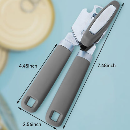 The Original Heavy Duty Stainless Steel Smooth Edge Manual Can Opener and Bottle Openers, Soft Handle, Rust Proof Oversized Handheld Easy Turn Knob,Grey