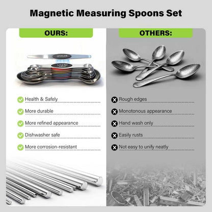 Stainless Steel Magnetic Measuring Spoons Set of 9 with Leveler,Dual Sided, Stackable, Adjustable Teaspoon and Tablespoon, Measuring Liquids and Dry Ingredients, Baking& Cooking Gadgest,Multicolor