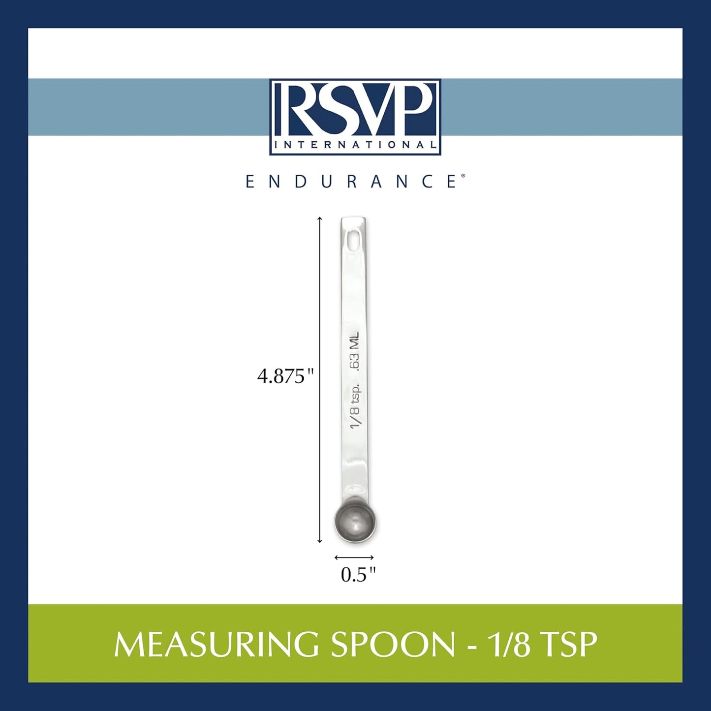 RSVP International Endurance Kitchen Collection Open Stock Measuring Spoon, Stainless Steel, Dishwasher Safe, 0.5-Teaspoon