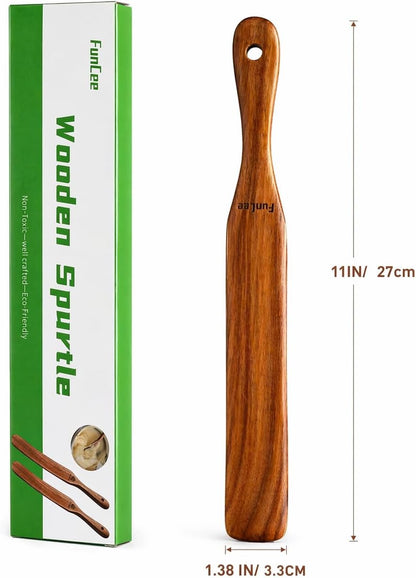 2 Pack Wooden Spurtle for Sourdough Starter, Mixing, Reaching Bottom of Jar, Dough Whisk, Long Handle Jar Spatula, Spurtles Kitchen Tools Teak Wood Kitchen Utensils kit for Baking, Cooking