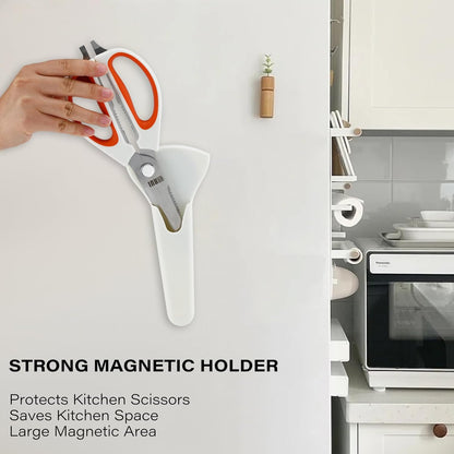 Kitchen Scissors with Magnetic Holder Heavy Duty Magnetic Scissors for Fridge, Kitchen Shears Magnet Sheath Set for Food Meat Pizza Herb Vegetables, White