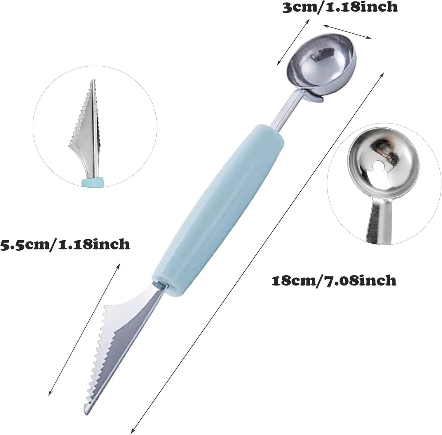 Melon Baller, 2Pcs Double-Headed Fruit Carving Cutter Knife Cookie Scoop Fruit Decoration Tool Stainless Steel DIY Cutting Scooping Round Melon Scoop for Watermelon,Cantaloupe,Fruits,Sorbet,Ice Cream