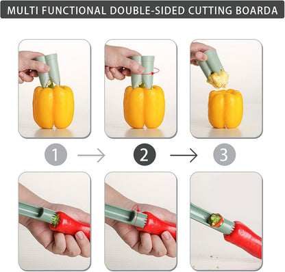 Pepper Corer, 2 in 1 Red Bell Pepper Seed Corer Remover Tool, Fruit & Vegetable Corers Quick Cave Tools for Jalapeno Cutter Deseeder, Green