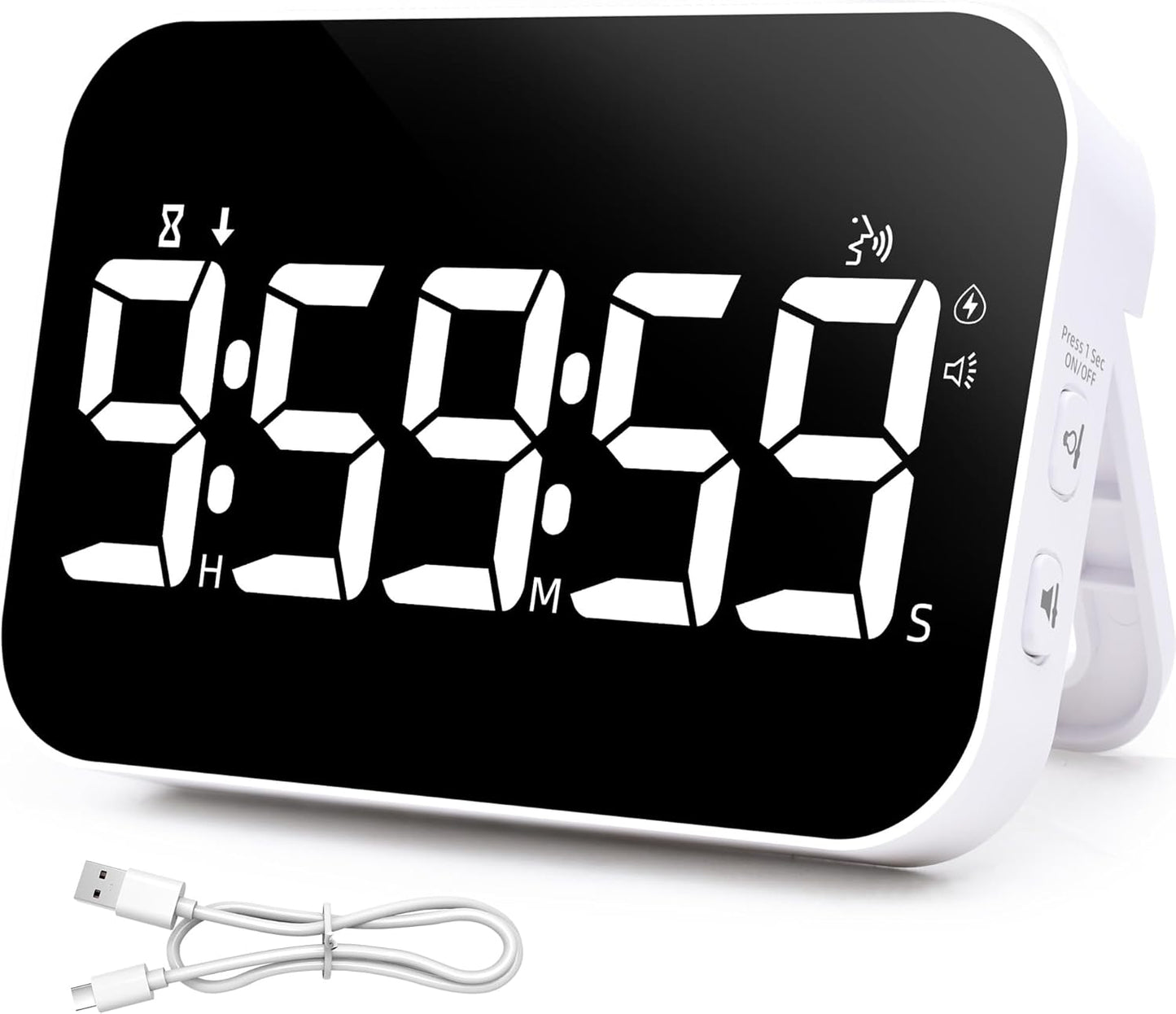 TXL Kitchen Timer for Cooking, Rechargeable Digital Magnetic Timer with Large LED Display, Loud Alarm, Sound Countdown, 4 Volume Levels and 3 Brightness for Classroom, Study (RGB)