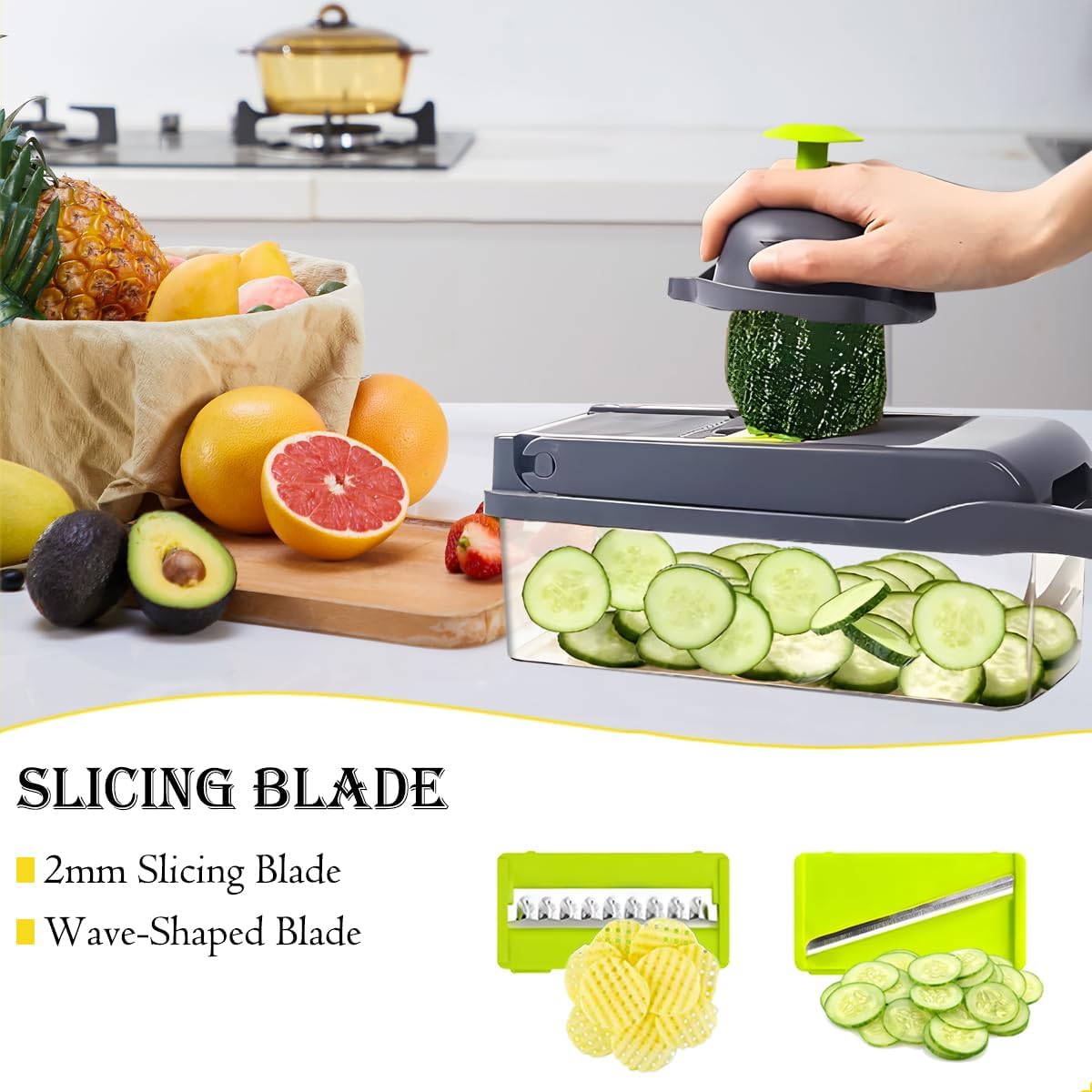 Vegetable Chopper, 14-in-1 Mandoline Slicer, Multifunctional Veggie Chopper, Potato Chopper, Vegetable Dicer, Food Chopper with Container, Chopper Vegetable Cutter with 7 Blades Kitchen Essentials
