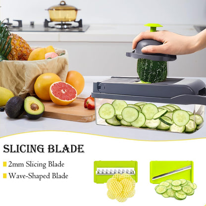 Vegetable Chopper, 14-in-1 Mandoline Slicer, Multifunctional Veggie Chopper, Potato Chopper, Vegetable Dicer, Food Chopper with Container, Chopper Vegetable Cutter with 7 Blades Kitchen Essentials