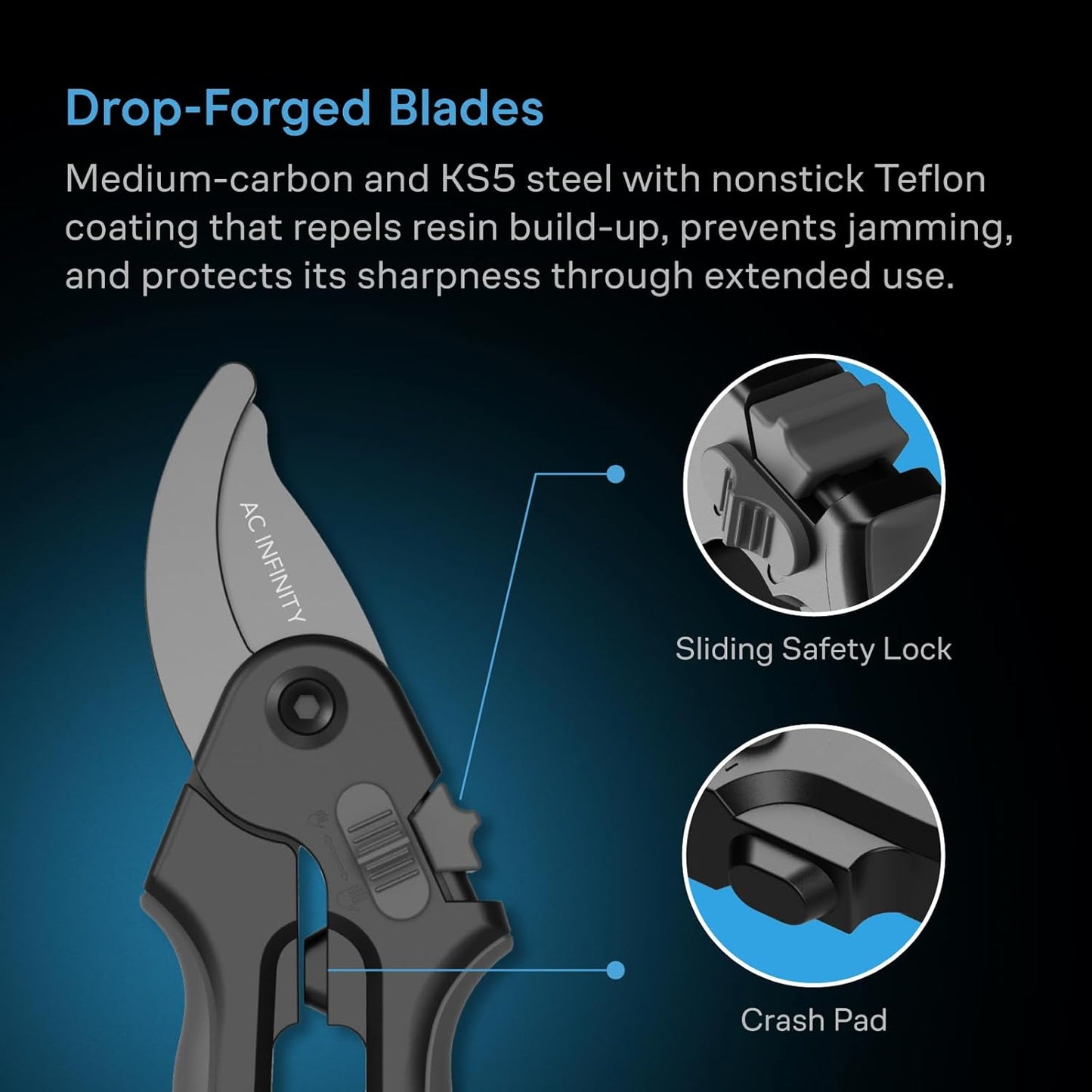 AC Infinity 6.6” Stainless Steel Curved Pruning Shear 2-Pack, Lightweight Ergonomic Design, Curved Precision Blades with Nonstick Teflon Coating for Gardening, Hydroponics, Grow Tents