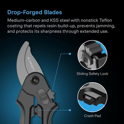 AC Infinity 6.6” Stainless Steel Curved Pruning Shear 2-Pack, Lightweight Ergonomic Design, Curved Precision Blades with Nonstick Teflon Coating for Gardening, Hydroponics, Grow Tents