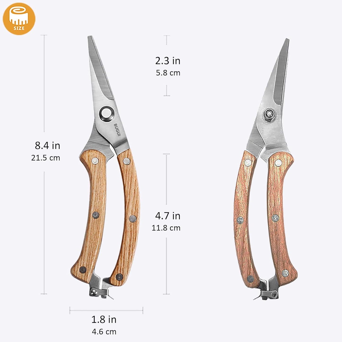 BUGUI Garden Shears Set of 2, Includes 1 Bypass Pruning Shears and 1 Straight Blade Garden Scissors, Sharp, Lightweight