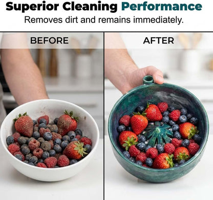 2026 Self Spinning Ceramic Berry Washing Bowl with Drain Holes, 360 Degree Fruit Swirl Colander with Center Cone, Automatic Quick Kitchen Rinse Washer for Berries Vegetables & Fruit Serving