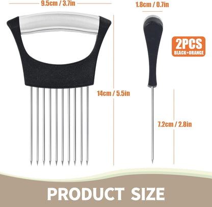 2PCs Stainless Steel Onion Slicer Holder, Onion Cutter Holder for Slicing of Onions,Tomatoes,Avocados,Eggs and Other Vegetables,KItchen Utensils (Orange & Black)