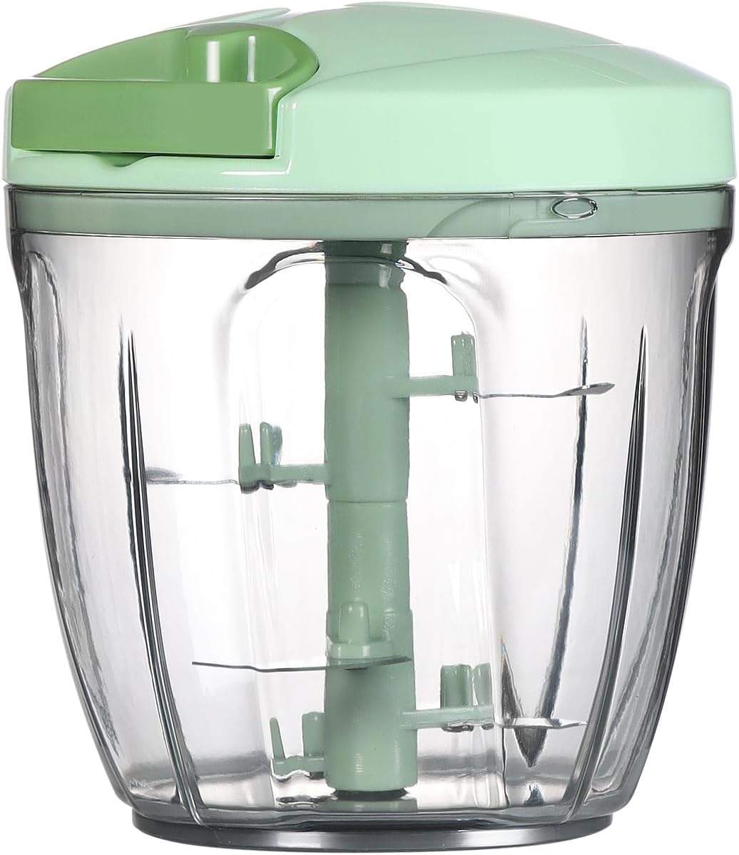 Ourokhome Manual Food Processor Vegetable Chopper, Portable Hand Pull String Garlic Mincer Onion Cutter for Veggies, Ginger, Fruits, Nuts, Herbs, etc., 500ml, Deep Blue