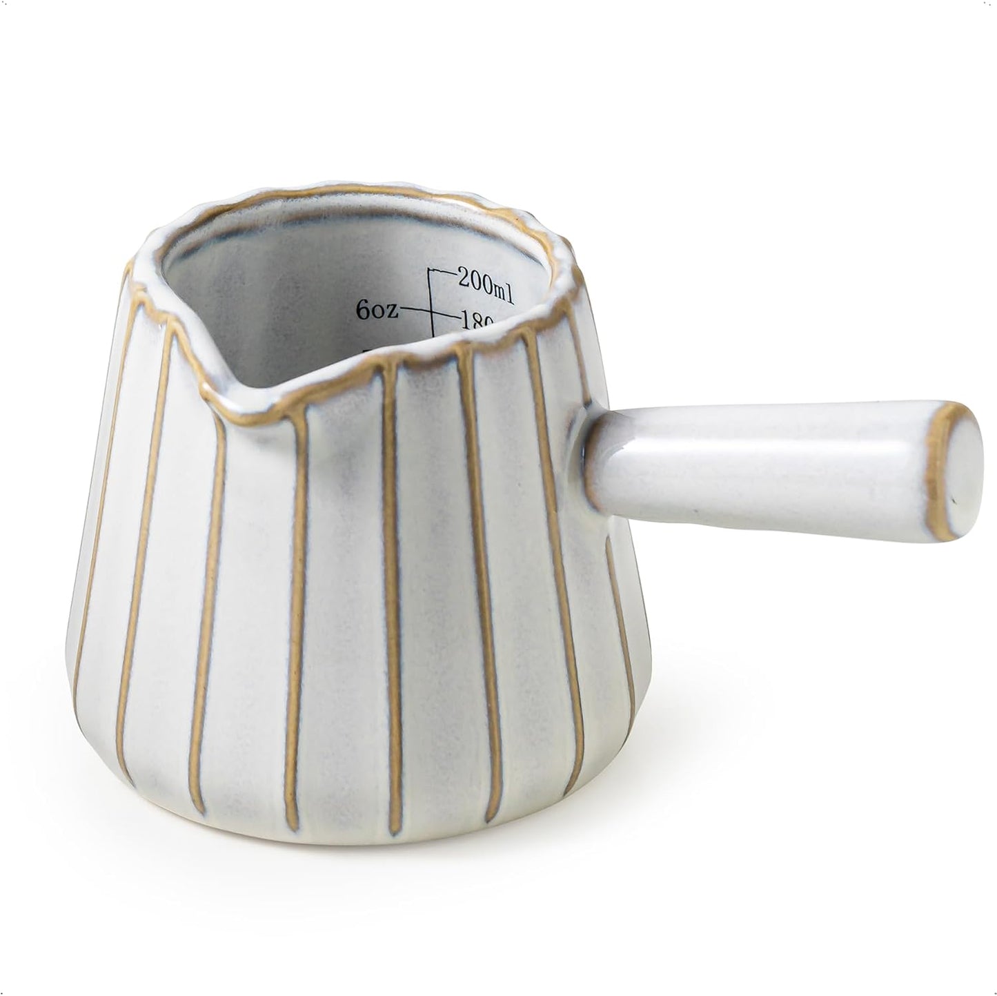 Espresso Cups Ceramic, 200ML Espresso Measuring Cup with Handle, Expresso Shots Cups with Scale, Espresso Accessories, White