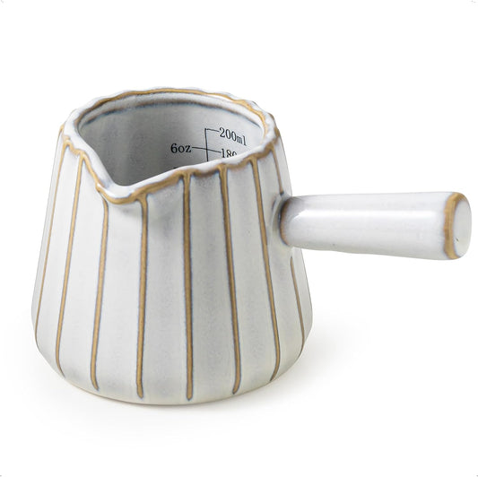 Espresso Cups Ceramic, 200ML Espresso Measuring Cup with Handle, Expresso Shots Cups with Scale, Espresso Accessories, White