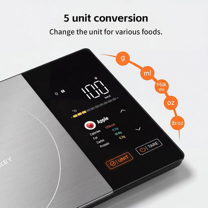 TFT Dual Display Smart Nutrition Scale with App, Tracks Calories, Fat, Carbs & Protein, 1g Precision, 5kg/11lb, 50 Foods 24 Nutrients, for Meal Prep, Keto & Healthy Diet