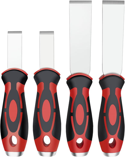 ROTATION Extra Thick Scraper Set, 4 piece, Soft Grip, Heavy Duty, Scraper with Hammer End, Stainless Steel Putty Knife