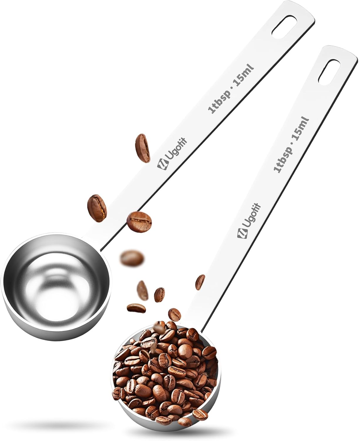 Ugotit Coffee Scoop for Ground Coffee, Long Handle Measuring Spoon for Protein Powder, Baking, 2 Tablespoon 18/8 Stainless Steel Coffee Scoop,Hanging Hole