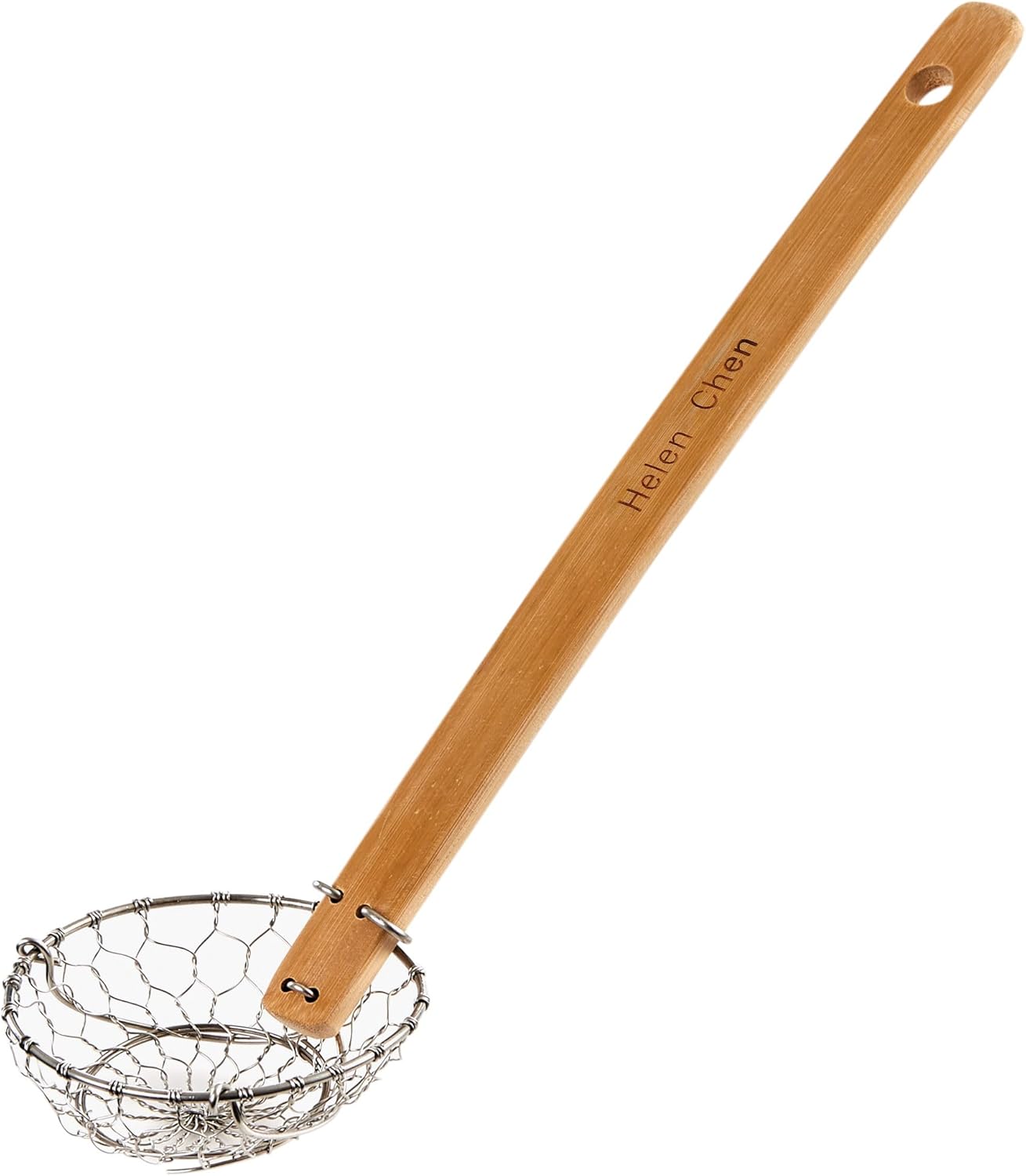 Helen's Asian Kitchen Spider Strainer, 5-Inch Stainless Steel Mesh Basket With Bamboo Handle, For Noodles, Dumplings, Wontons, Deep Frying, And Draining Tasks