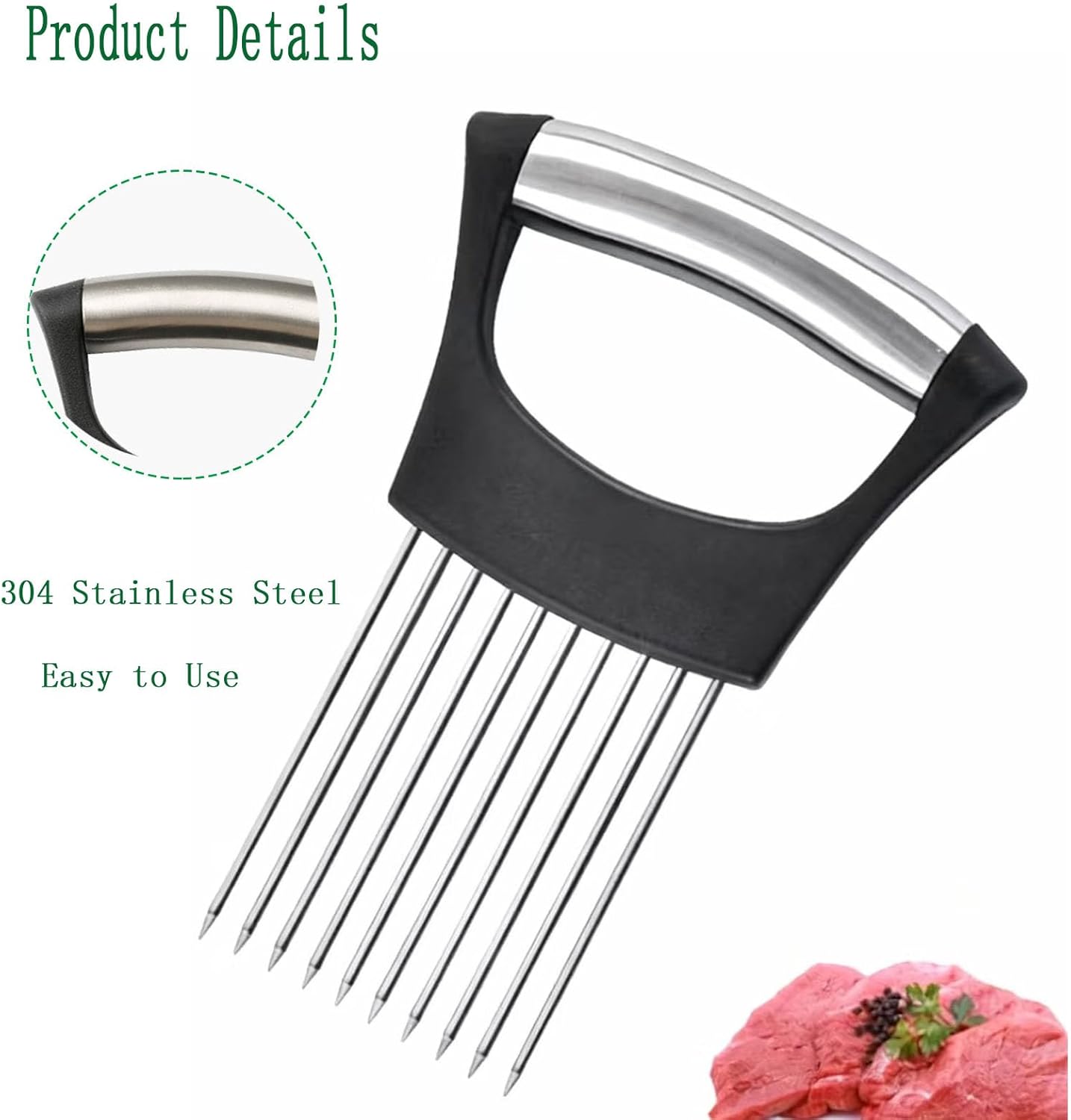 Onion Holder for Slicing - Stainless Steel Vegetable & Fruit Cutter Chopper for Onions,Potatoes, Tomatoes, Avocados, Eggs, Lemon &Meat - Kitchen Slicer Assistant with Neat Guide & Tenderizer.