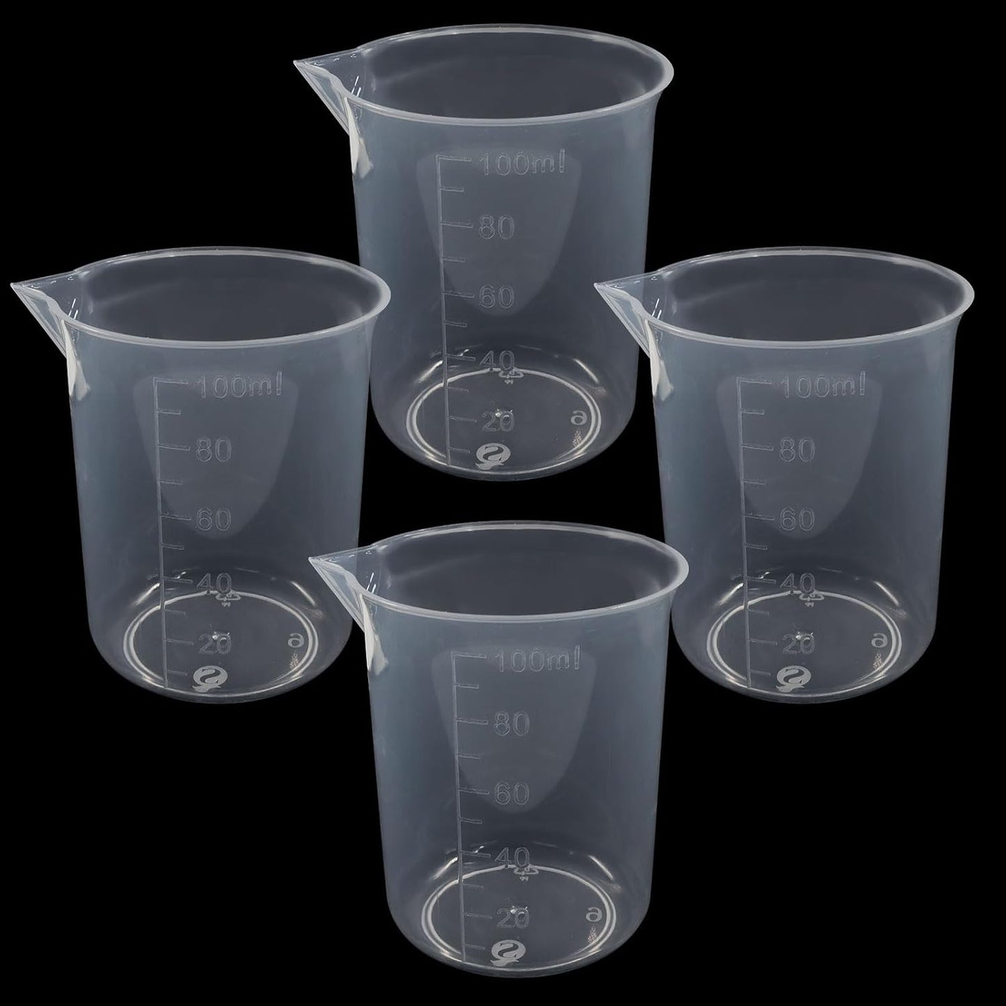 4 Pcs 50ml / 100ml /150ml /300ml Capacity Clear Measuring Cup, Transparent Lab Liquid Mixing Cups, Plastic Graduated Beakers for Kitchen Cooking Medicine Measure Tool